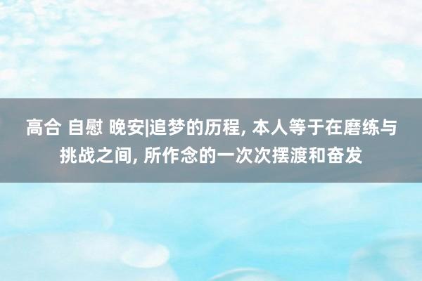 高合 自慰 晚安|追梦的历程， 本人等于在磨练与挑战之间， 所作念的一次次摆渡和奋发