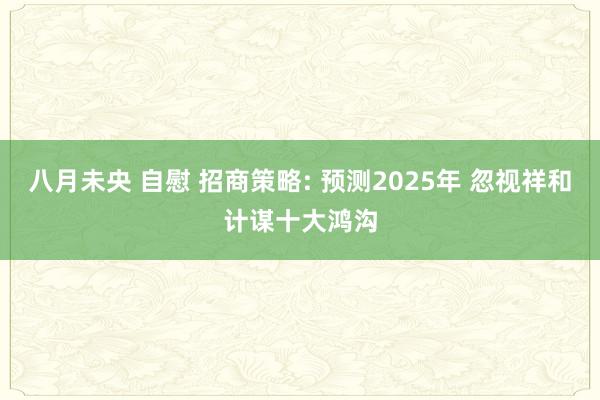 八月未央 自慰 招商策略: 预测2025年 忽视祥和计谋十大鸿沟