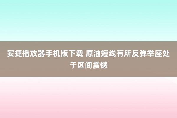 安捷播放器手机版下载 原油短线有所反弹举座处于区间震憾