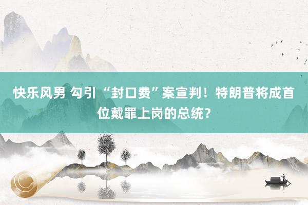 快乐风男 勾引 “封口费”案宣判！特朗普将成首位戴罪上岗的总统？